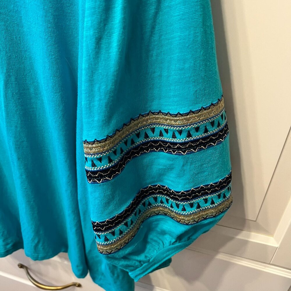 DG2 by‎ DIANE GILMAN Teal Green Embroidered Balloon-Sleeve Top Blouse Tee (2X) - Picture 5 of 14